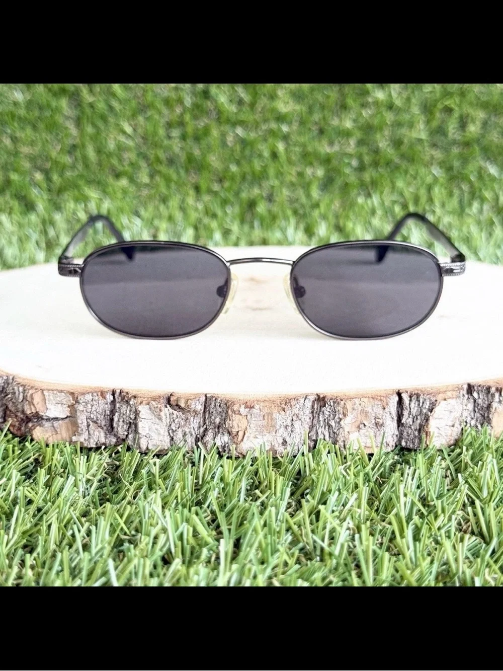 Vintage Stussy Eyegear Riley Sunglasses Oval Etched Metal Frames 90s Y2K Rare